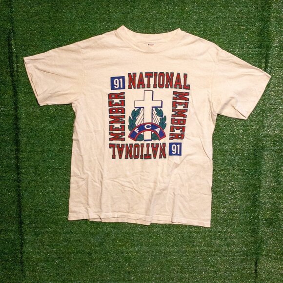 VINTAGE CHAMPION T SHIRT RETRO 1991 FCA FELLOWSHIP OF CHRISTIAN ATHLETES SIZE XL - Picture 1 of 6